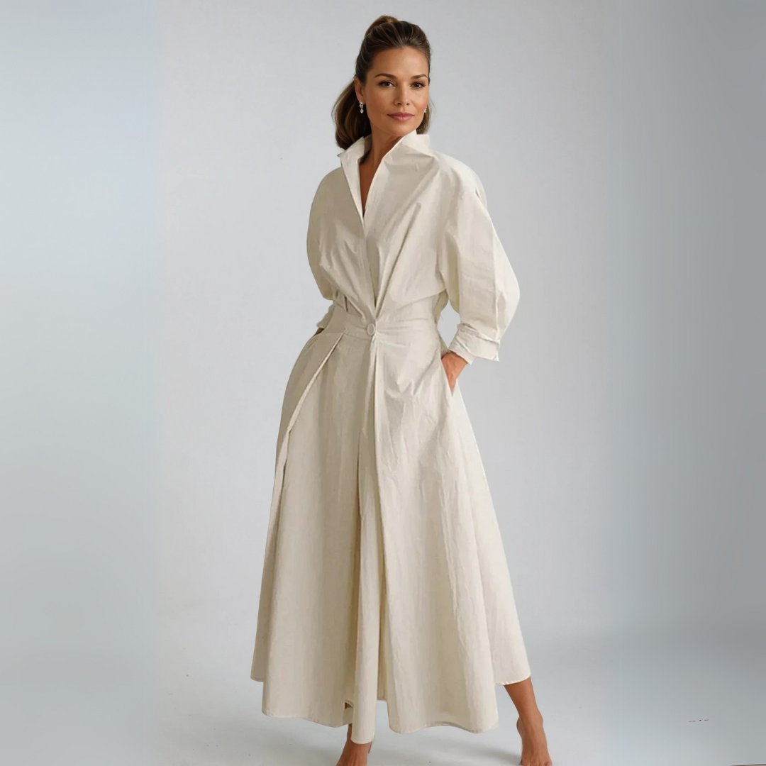 Skräddarsydd Skjortklänning – Minimalistisk Styrka med Naturlig Grace