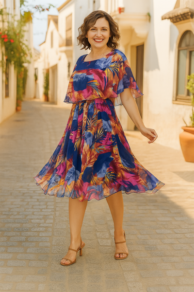 Chiffon Midi Klänning – Lätt, Livlig & Redo att Snurra