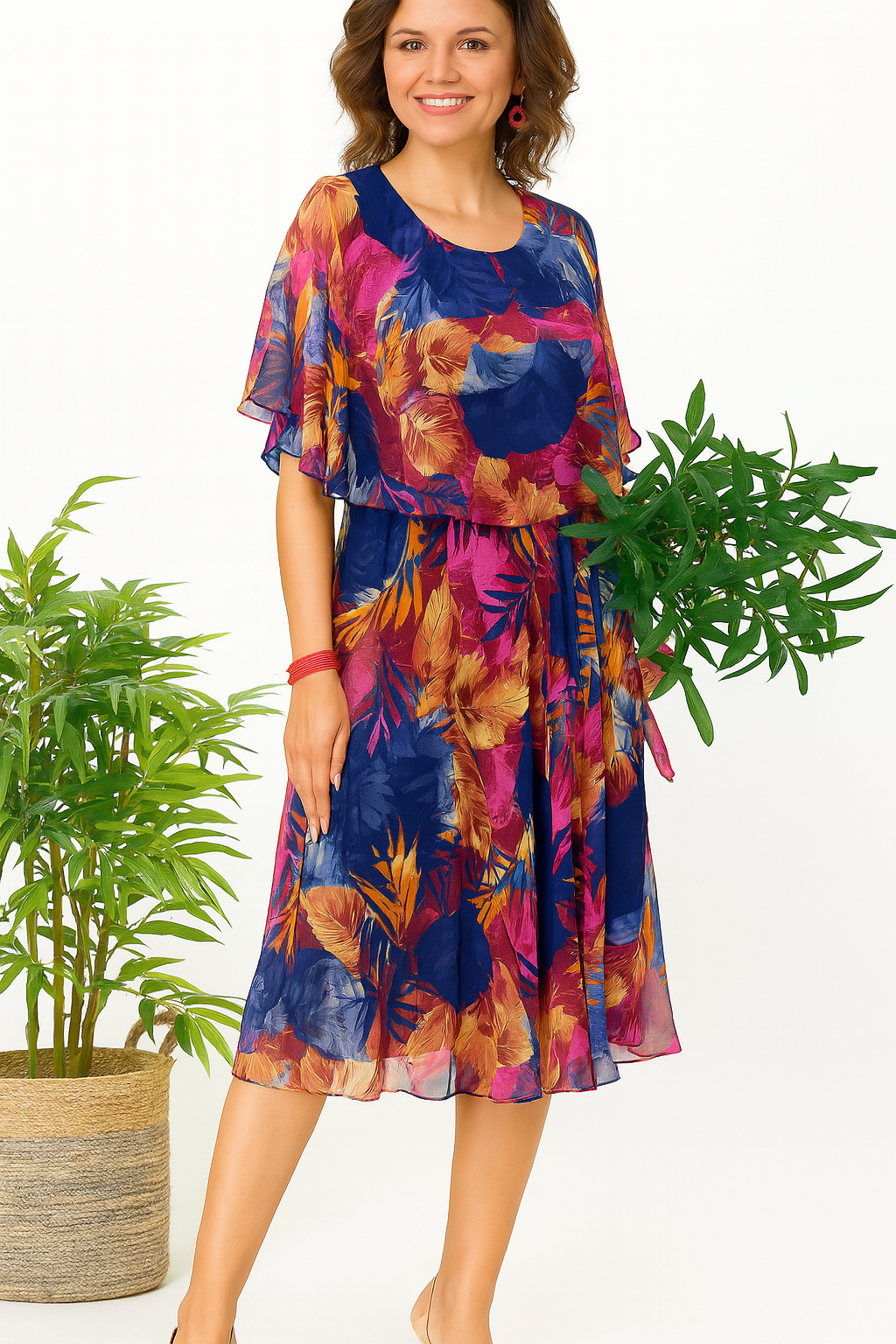 Chiffon Midi Klänning – Lätt, Livlig & Redo att Snurra
