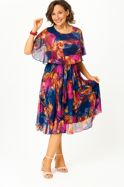 Chiffon Midi Klänning – Lätt, Livlig & Redo att Snurra