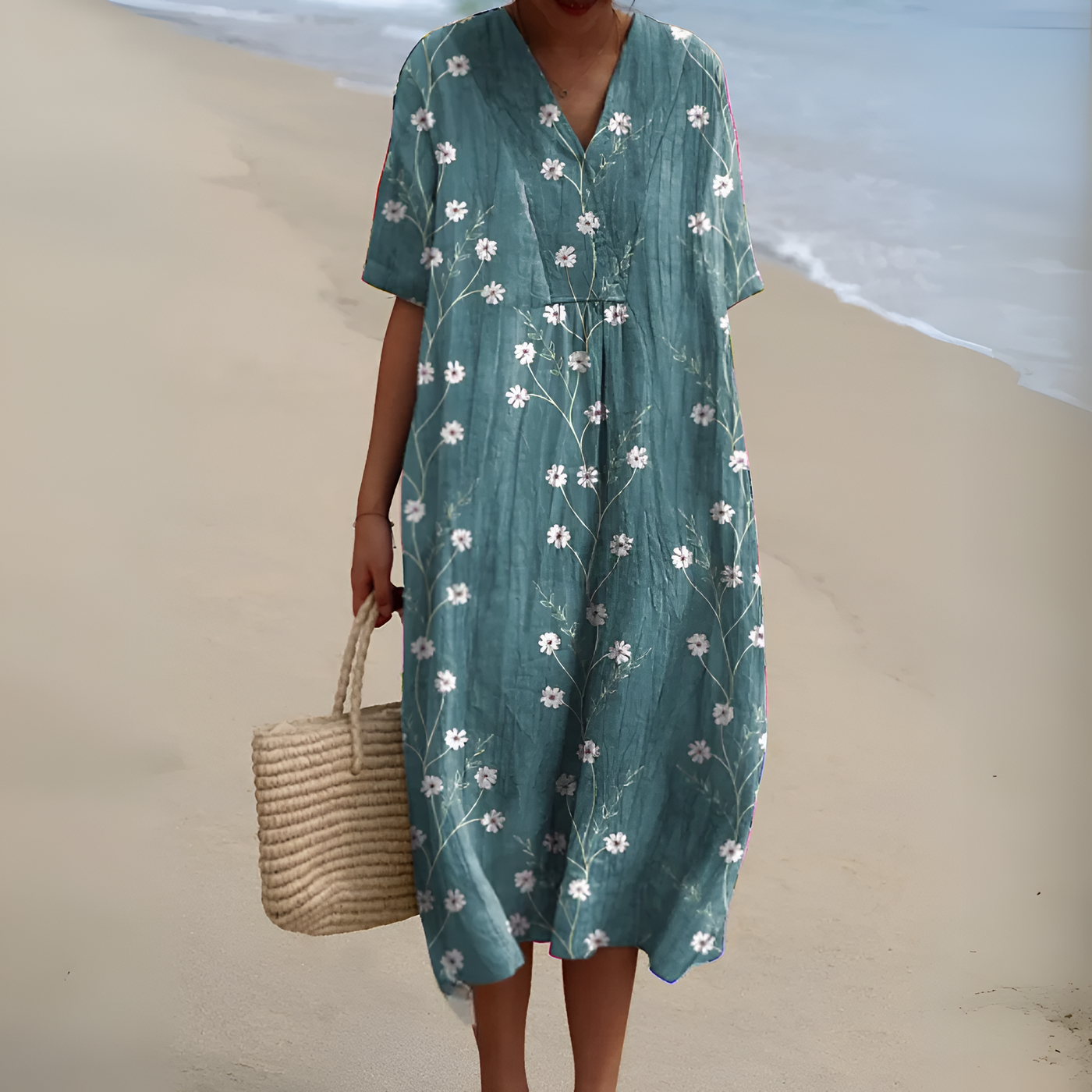 Daisy Print Midi Klänning – Enkel Glädje, Lätt Elegans